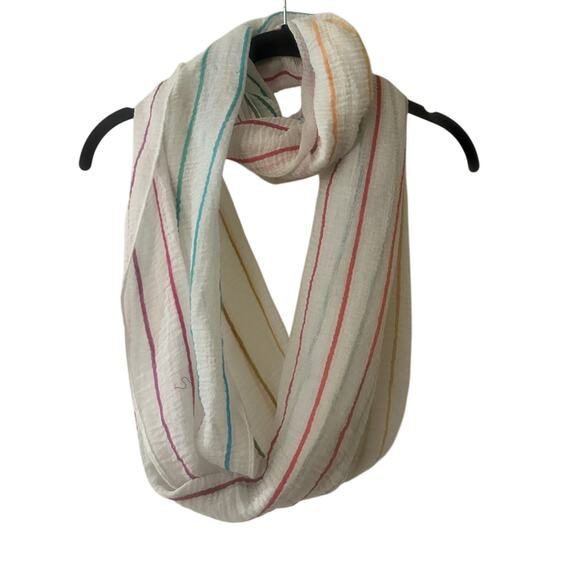 🍷Modena wool blend lightweight multicolored stripe circle infinity scarf - Picture 1 of 5